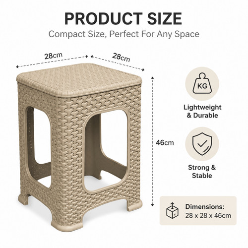 Beige plastic rattan stool - beige,