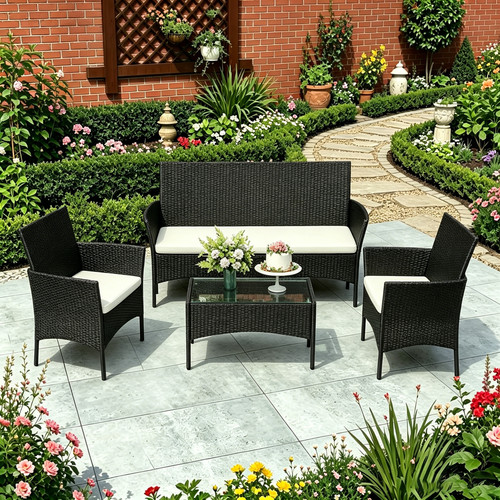 Black seater garden rattan - seater,