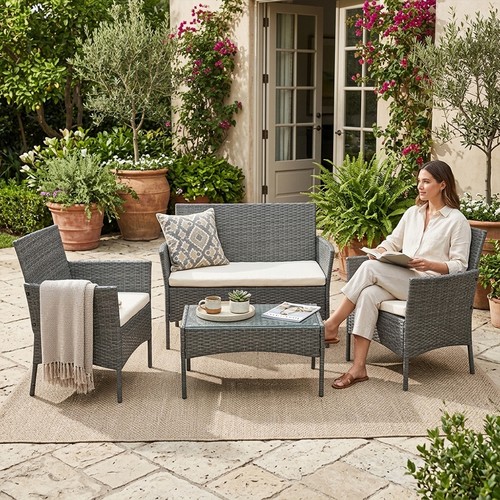 Rattan garden furniture set - garden,