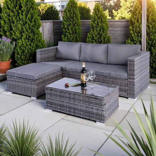 Grey rattan garden corner - grey,